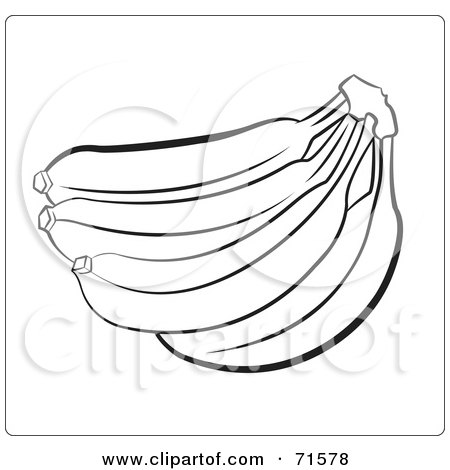 Royalty-Free (RF) Clipart Illustration of a Black And White Outline Of A Banana Bunch by Lal Perera