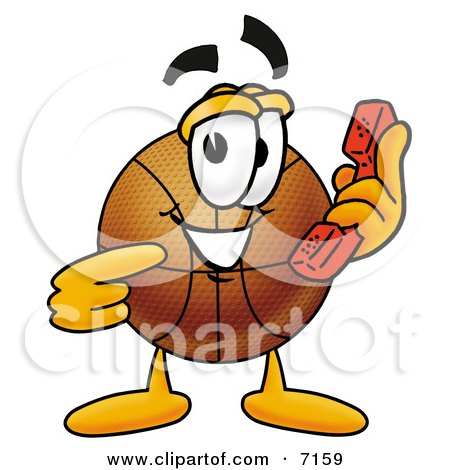 Clipart Picture of a Basketball Mascot Cartoon Character Holding a Telephone by Mascot Junction