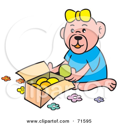 Royalty-Free (RF) Clipart Illustration of a Girl Bear With A Box Of Toys by Lal Perera