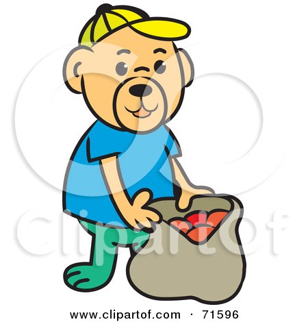 Royalty-Free (RF) Clipart Illustration of a Boy Bear Carrying A Bag Of Balls by Lal Perera