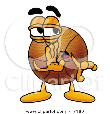 Clipart Picture of a Basketball Mascot Cartoon Character Whispering and Gossiping by Mascot Junction