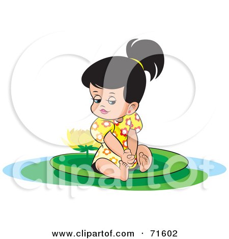 Royalty-Free (RF) Clipart Illustration of a Little Girl Sitting On A Lily Pad With A Lotus by Lal Perera
