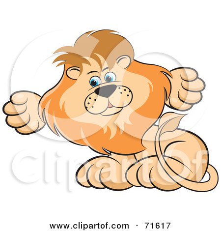 Royalty-Free (RF) Clipart Illustration of a Male Lion Sitting And Shrugging by Lal Perera