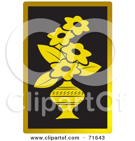 Royalty-Free (RF) Clipart Illustration of a Vase Of Golden Flowers On Black, With Gold Trim by Lal Perera