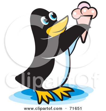 Royalty-Free (RF) Clipart Illustration of a Penguin Eating Ice Cream by Lal Perera