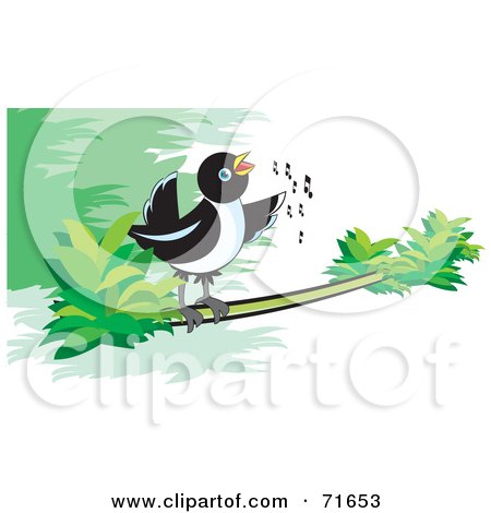 Royalty-Free (RF) Clipart Illustration of a Magpie Bird Singing On A Branch by Lal Perera
