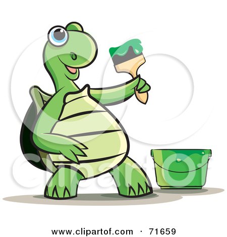 Royalty-Free (RF) Clipart Illustration of a Tortoise Painting With Green Paint by Lal Perera