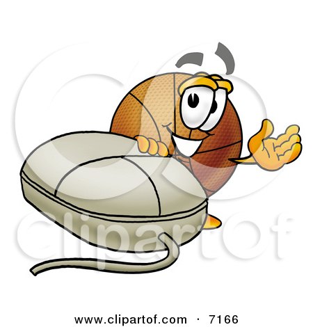 Clipart Picture of a Basketball Mascot Cartoon Character With a Computer Mouse by Mascot Junction