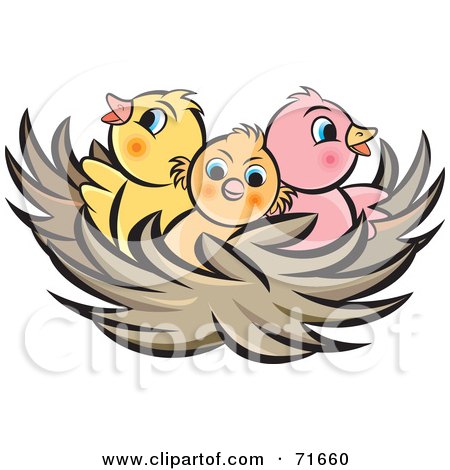 Royalty-Free (RF) Clipart Illustration of a Nest With Three Baby Birds by Lal Perera