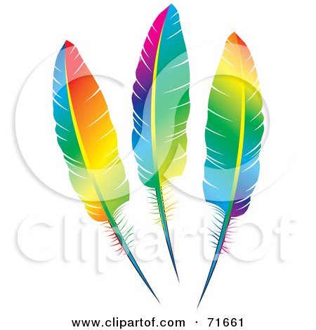 Royalty-Free (RF) Clipart Illustration of Three Rainbow Colored Feathers by Lal Perera
