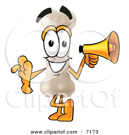 Clipart Picture of a Bone Mascot Cartoon Character Holding a Megaphone by Mascot Junction