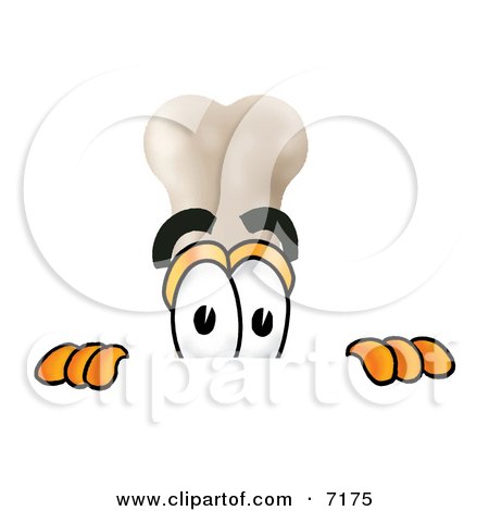 Clipart Picture of a Bone Mascot Cartoon Character Peeking Over a Surface by Mascot Junction