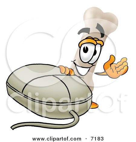 Clipart Picture of a Bone Mascot Cartoon Character With a Computer Mouse by Mascot Junction