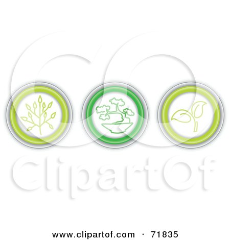 Royalty-Free (RF) Clipart Illustration of a Digital Collage Of Three Green Plant Icon Buttons by inkgraphics