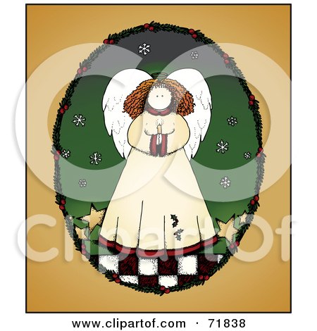 Royalty-Free (RF) Clipart Illustration of an Angel With A Candle In An Oval Frame On Orange by inkgraphics
