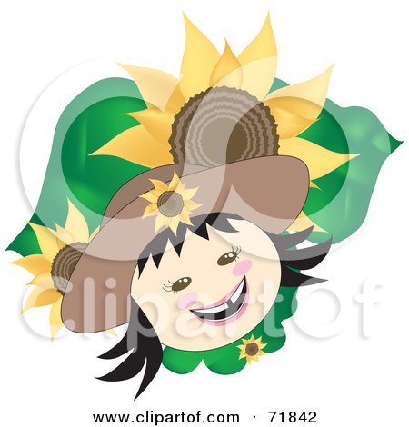 Royalty-Free (RF) Clipart Illustration of a Happy Girl With Sunflowers Around Her Face by inkgraphics