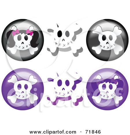 Royalty-Free (RF) Clipart Illustration of a Digital Collage Of Black And Purple Skull Icons by inkgraphics