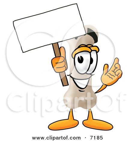 Clipart Picture of a Bone Mascot Cartoon Character Holding a Blank Sign by Mascot Junction
