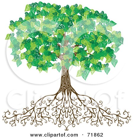 Royalty-Free (RF) Clipart Illustration of a Mature Green Tree With Deep Roots by inkgraphics