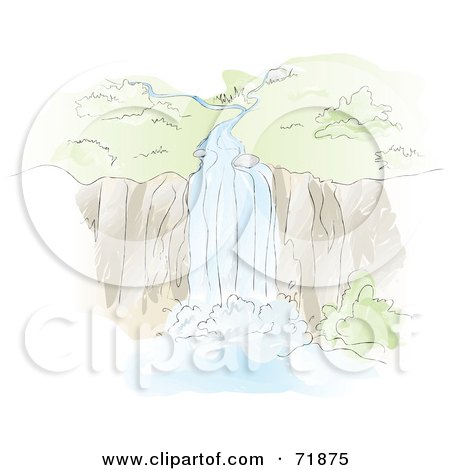 Royalty-Free (RF) Clipart Illustration of a Sketched Natural Waterfall Over A Cliff by inkgraphics