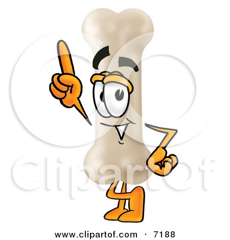 Clipart Picture of a Bone Mascot Cartoon Character Pointing Upwards by Mascot Junction