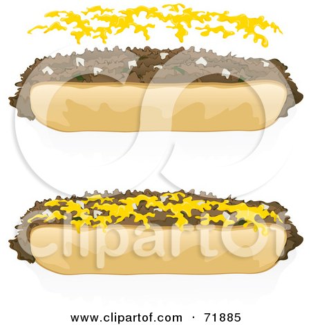 Royalty-Free (RF) Clipart Illustration of a Digital Collage Of Steak Sandwiches With And Without Cheese by inkgraphics