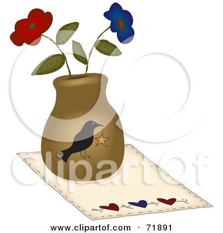 Royalty-Free (RF) Clipart Illustration of a Crow Vase With Flowers On A Mat by inkgraphics