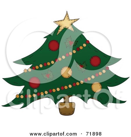 Royalty-Free (RF) Clipart Illustration of a Wide Decorated Christmas Tree by inkgraphics
