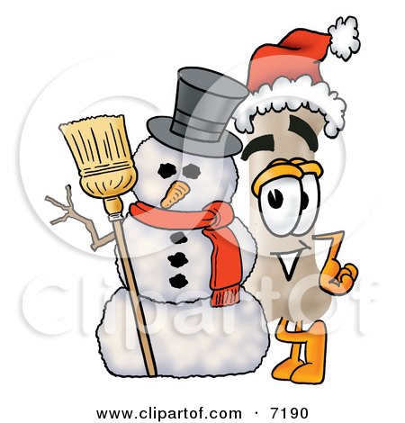 Clipart Picture of a Bone Mascot Cartoon Character With a Snowman on Christmas by Mascot Junction