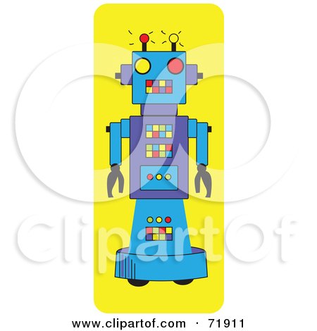 Royalty-Free (RF) Clipart Illustration of a Blue And Purple Robot On Yellow by inkgraphics