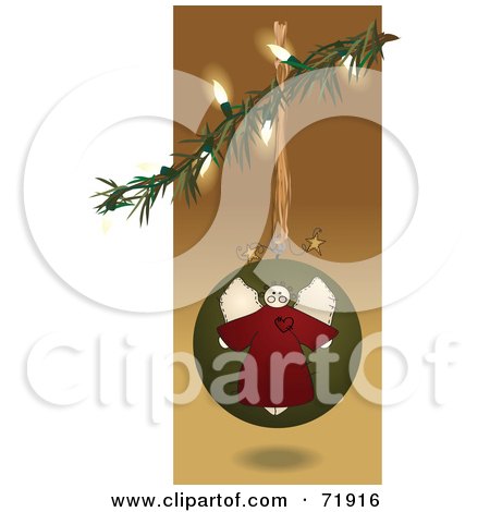 Royalty-Free (RF) Clipart Illustration of a Folk Styled Angel Christmas Bauble Suspended From A Branch by inkgraphics