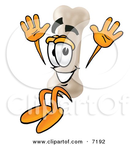 Clipart Picture of a Bone Mascot Cartoon Character Jumping by Mascot Junction