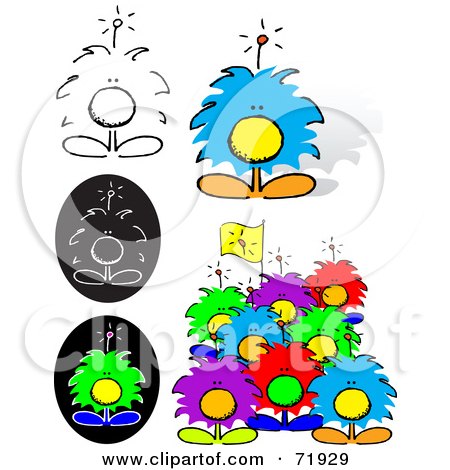Royalty-Free (RF) Clipart Illustration of a Digital Collage Of Colorful Puffy Creatures by inkgraphics