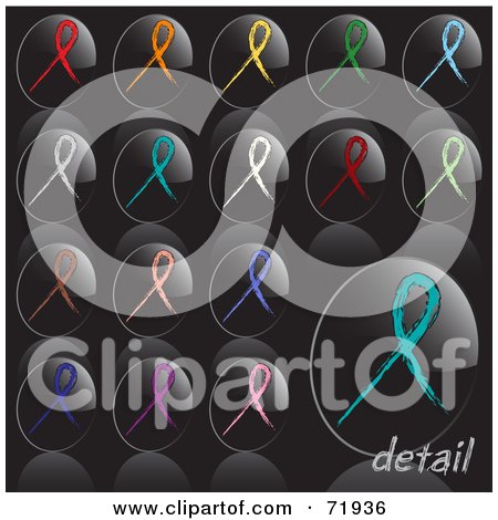Royalty-Free (RF) Clipart Illustration of a Digital Collage Of Oval Shaped Shiny Black Awareness Ribbon Icon Buttons by inkgraphics