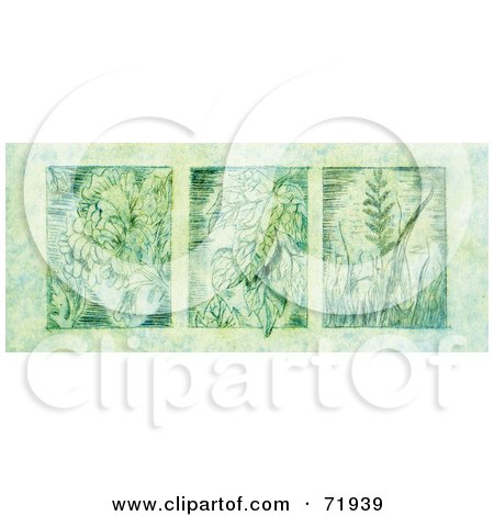 Royalty-Free (RF) Clipart Illustration of a Green Panel Of Botanical Leaves And Plants by inkgraphics