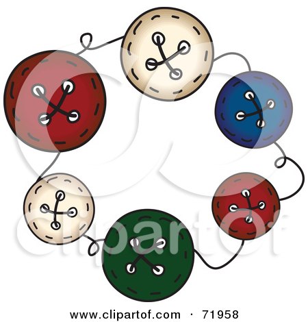 Royalty-Free (RF) Clipart Illustration of a Circle Of Colorful Sewing Buttons With Thread by inkgraphics