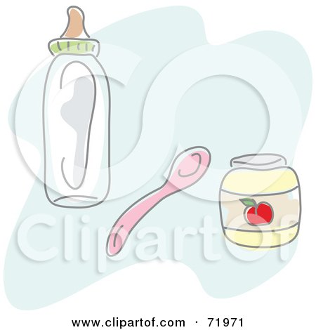 Royalty-Free (RF) Clipart Illustration of a Baby Bottle With A Spoon And Jar Of Food by inkgraphics
