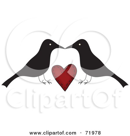 Royalty-Free (RF) Clipart Illustration of a Crow Couple Over A Red Heart by inkgraphics