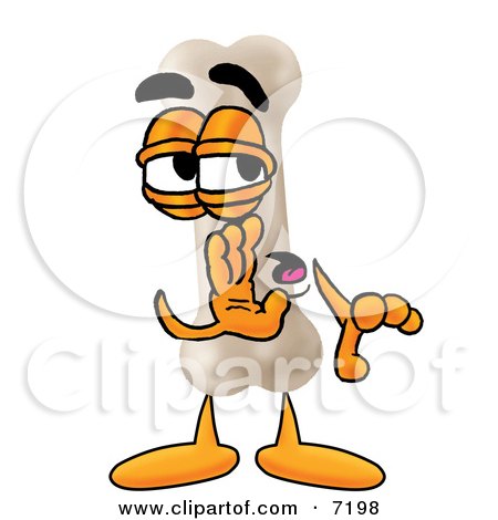 Clipart Picture of a Bone Mascot Cartoon Character Whispering and Gossiping by Mascot Junction