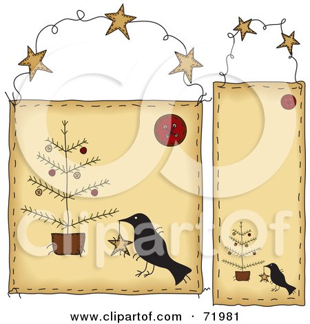 Royalty-Free (RF) Clipart Illustration of a Digital Collage Of Folk Christmas Crow Hanging Door Signs by inkgraphics