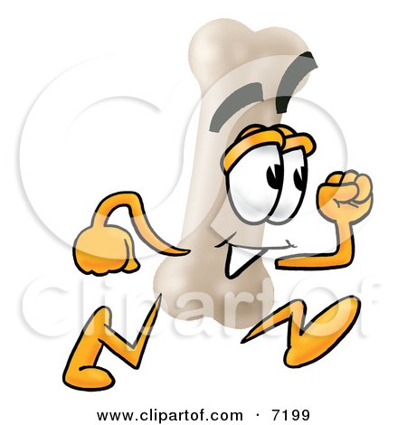 Clipart Picture of a Bone Mascot Cartoon Character Running by Mascot Junction