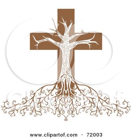 Royalty-Free (RF) Clipart Illustration of a Deeply Rooted Crucifix Tree by inkgraphics