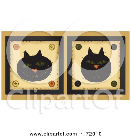 Royalty-Free (RF) Clipart Illustration of Happy And Grumpy Black Cat Face Tiles by inkgraphics