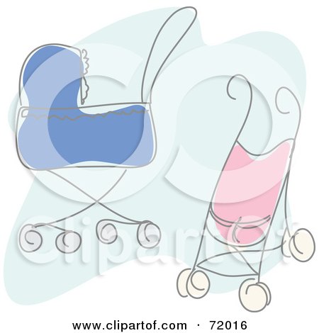 Royalty-Free (RF) Clipart Illustration of Blue And Pink Baby Prams by inkgraphics
