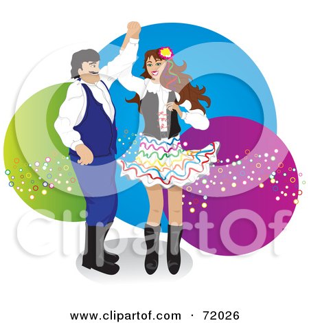 Royalty-Free (RF) Clipart Illustration of a Polka Dancer Couple In Front Of Colorful Circles by inkgraphics