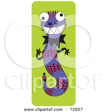 Royalty-Free (RF) Clipart Illustration of a Grinning Purple Lizard On Green by inkgraphics