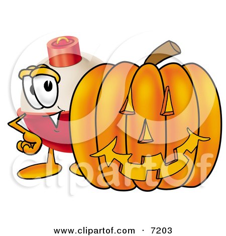 Clipart Picture of a Fishing Bobber Mascot Cartoon Character With a Carved Halloween Pumpkin by Mascot Junction