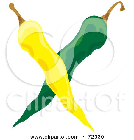 Royalty-Free (RF) Clipart Illustration of Two Crossed Yellow And Green Hot Peppers by inkgraphics