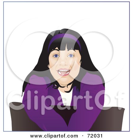 Royalty-Free (RF) Clipart Illustration of a Happy Black Haired Teenaged Girl Leaning Over A Pillow by inkgraphics