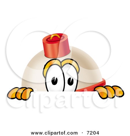 Clipart Picture of a Fishing Bobber Mascot Cartoon Character Peeking Over a Surface by Mascot Junction
